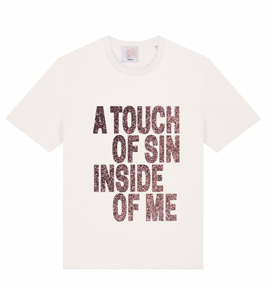 Tee-Shirt épais A TOUCH OF SIN INSIDE OF ME Off White paillette cuivrée