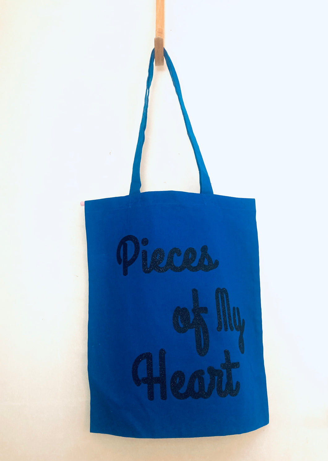 Tote Bag PIECES OF MY HEART Bleu Roi et Paillette Noir