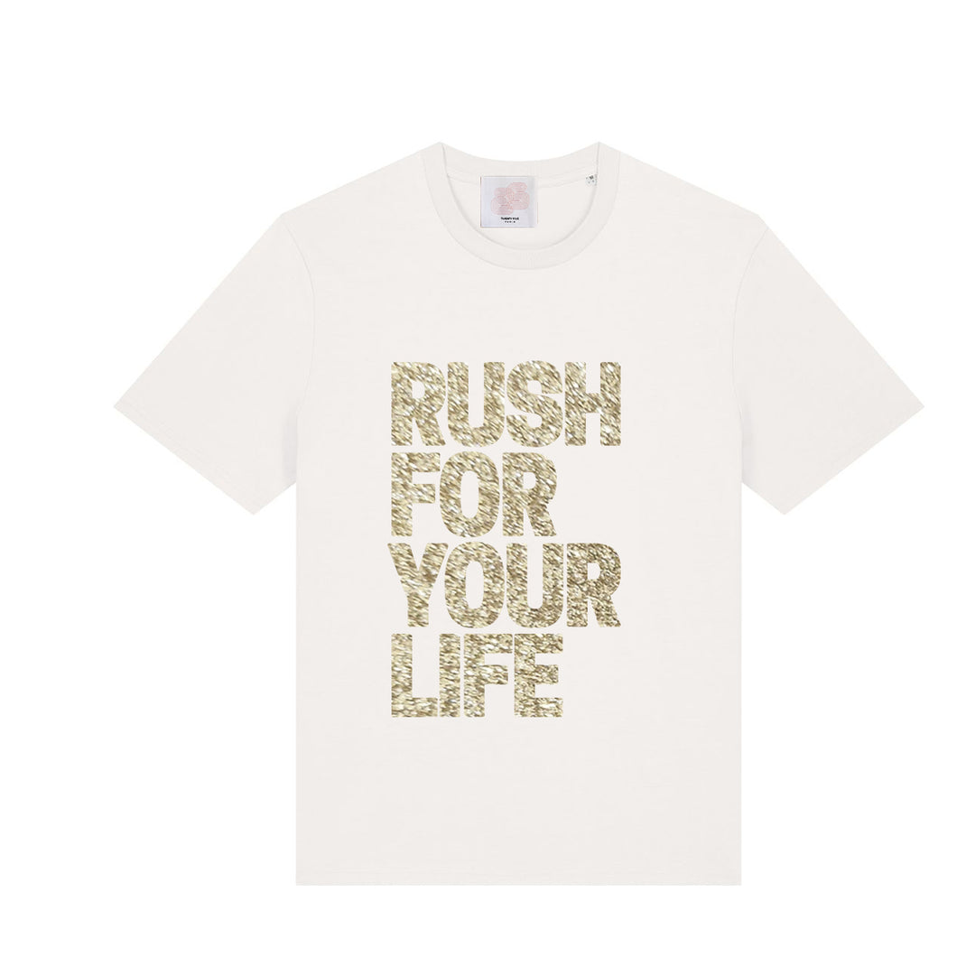 Tee-Shirt RUSH INTO YOUR LIFE Off White Paillette Champagne