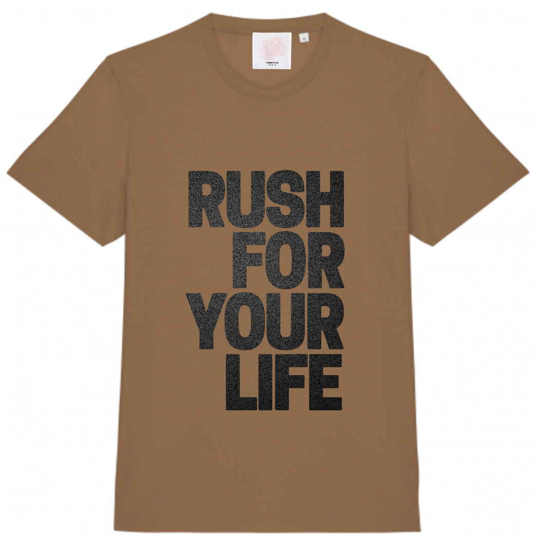 Tee-Shirt RUSH INTO YOUR LIFE Off Dark Camel Paillette Noir