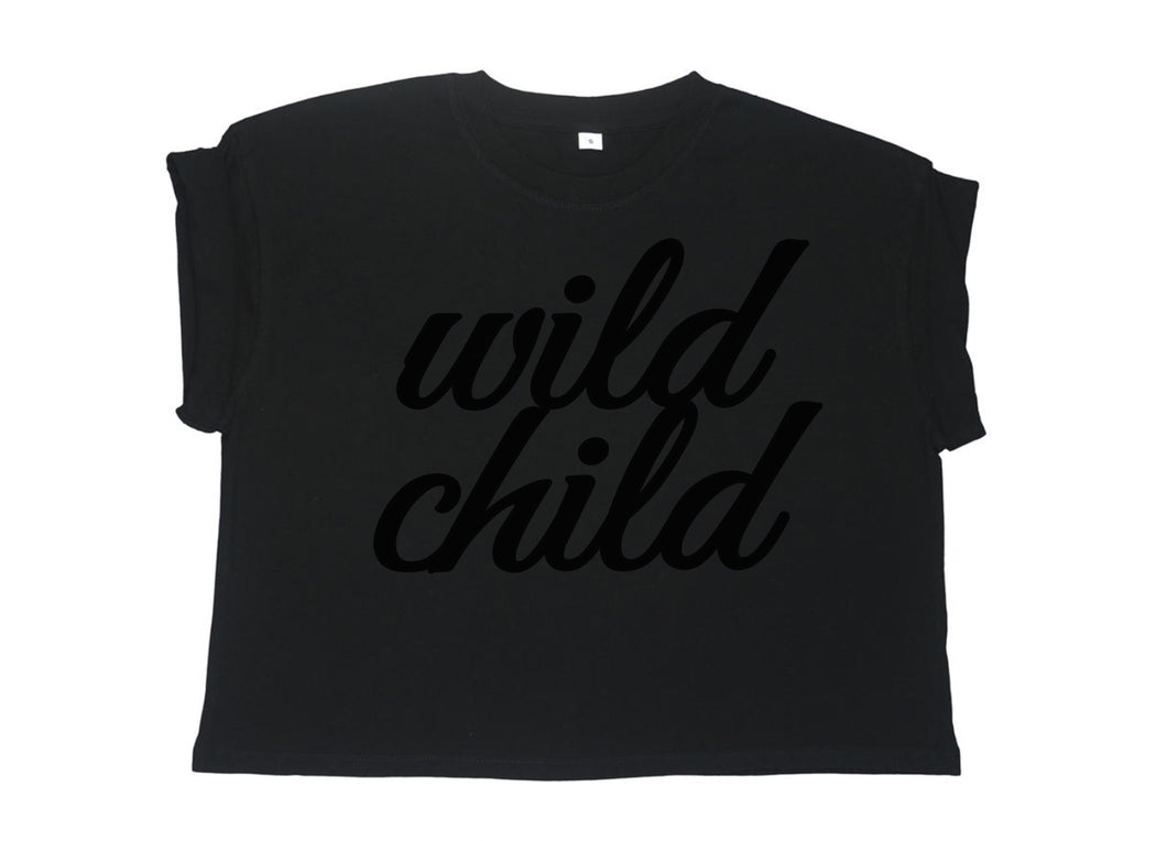 Tee-shirt Crop WILD CHILD Noir  et Velours